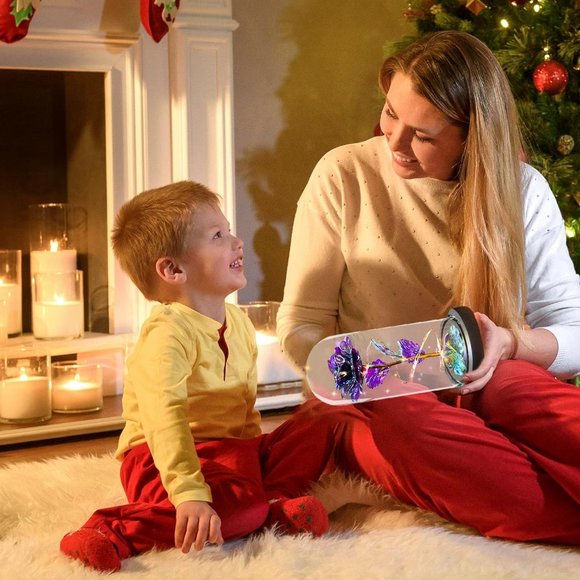 Glass Rose Galaxy Enchanted Light-Up Flower Perfect Gift for Women Purple Color - Picture 7 of 7